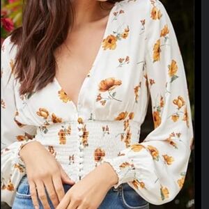 Forever 21 White and Orange Floral Blouse